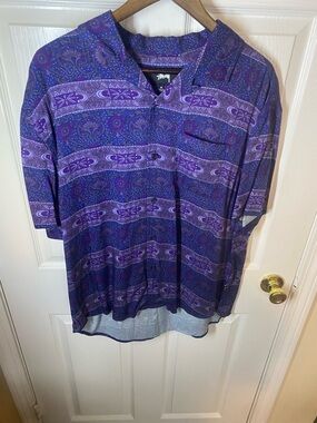 Stussy Purple Paisley Short-Sleeve Button-Up Shirt